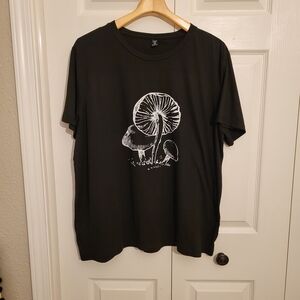 SHEIN Black Tee with White Mushroom Graphic